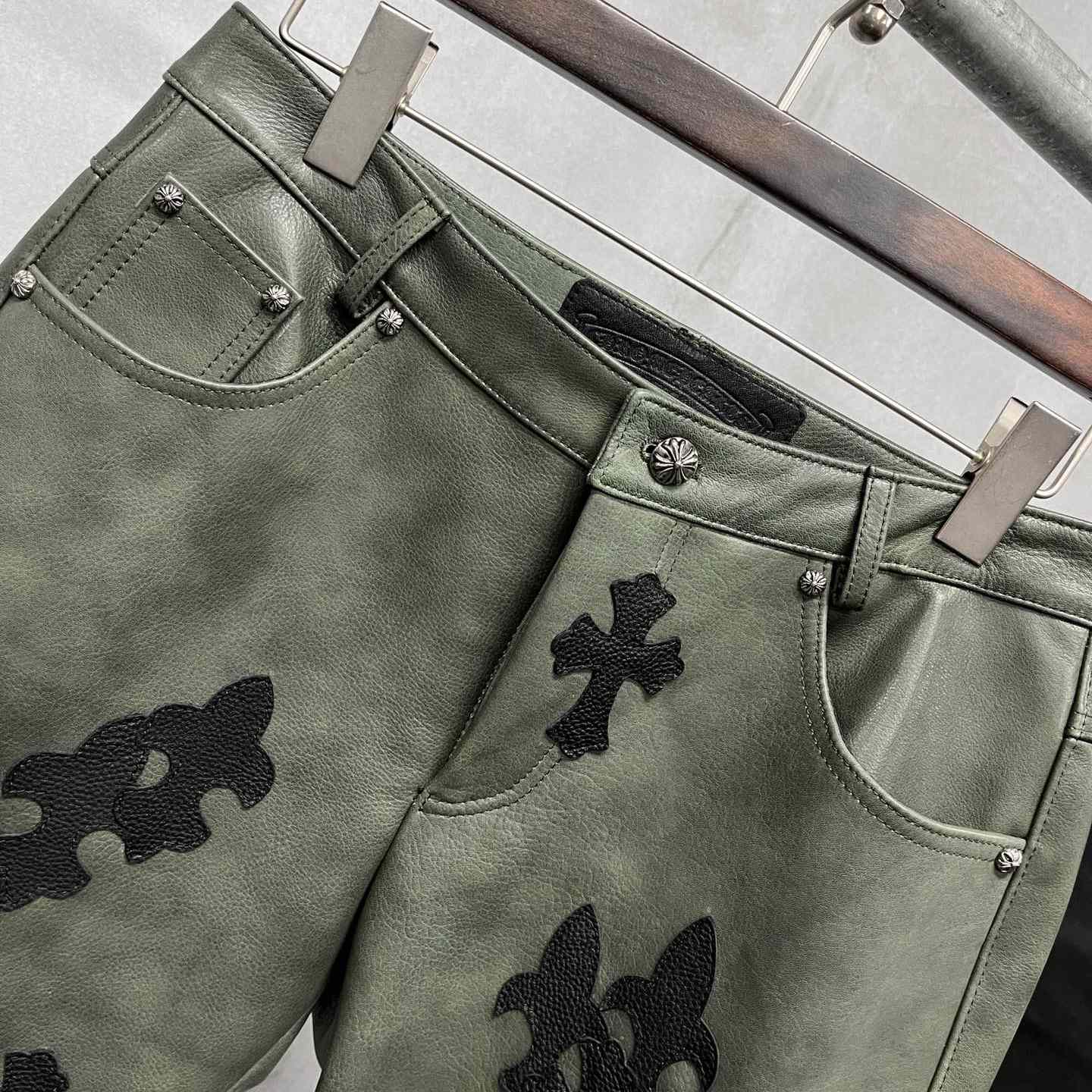 Chrome Heart Leather Cross Jeans - PerfectKickZ