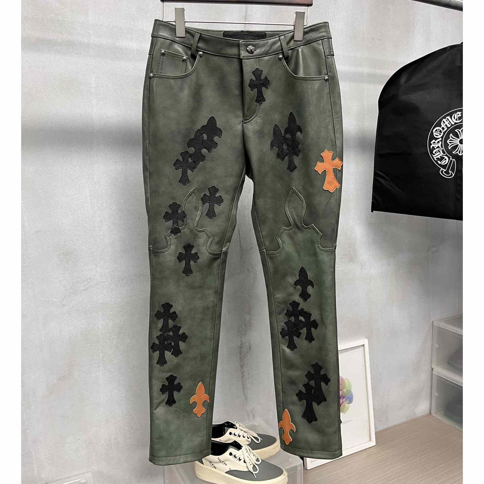 Chrome Heart Leather Cross Jeans - PerfectKickZ