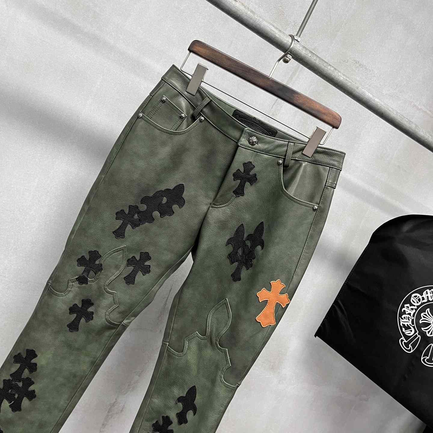Chrome Heart Leather Cross Jeans - PerfectKickZ