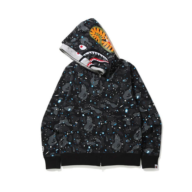 Bape Space Camo Shark Full Zip Double Hoodie - PerfectKickZ