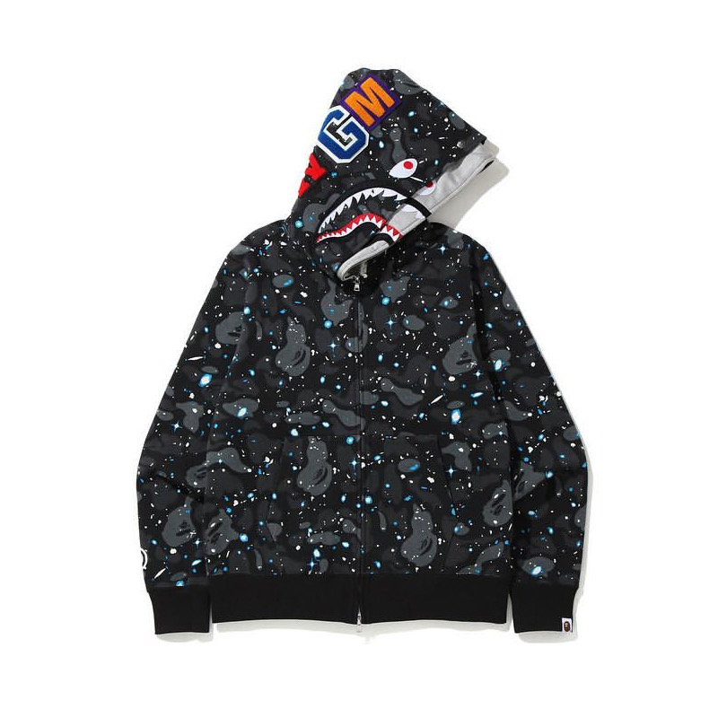 Bape Space Camo Shark Full Zip Double Hoodie - PerfectKickZ
