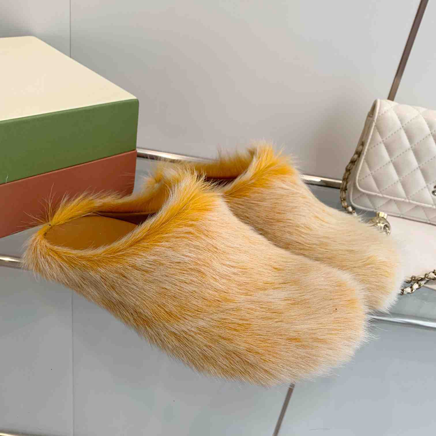 Marni Yellow Long Hair Calfskin Fussbett Sabot - PerfectKickZ
