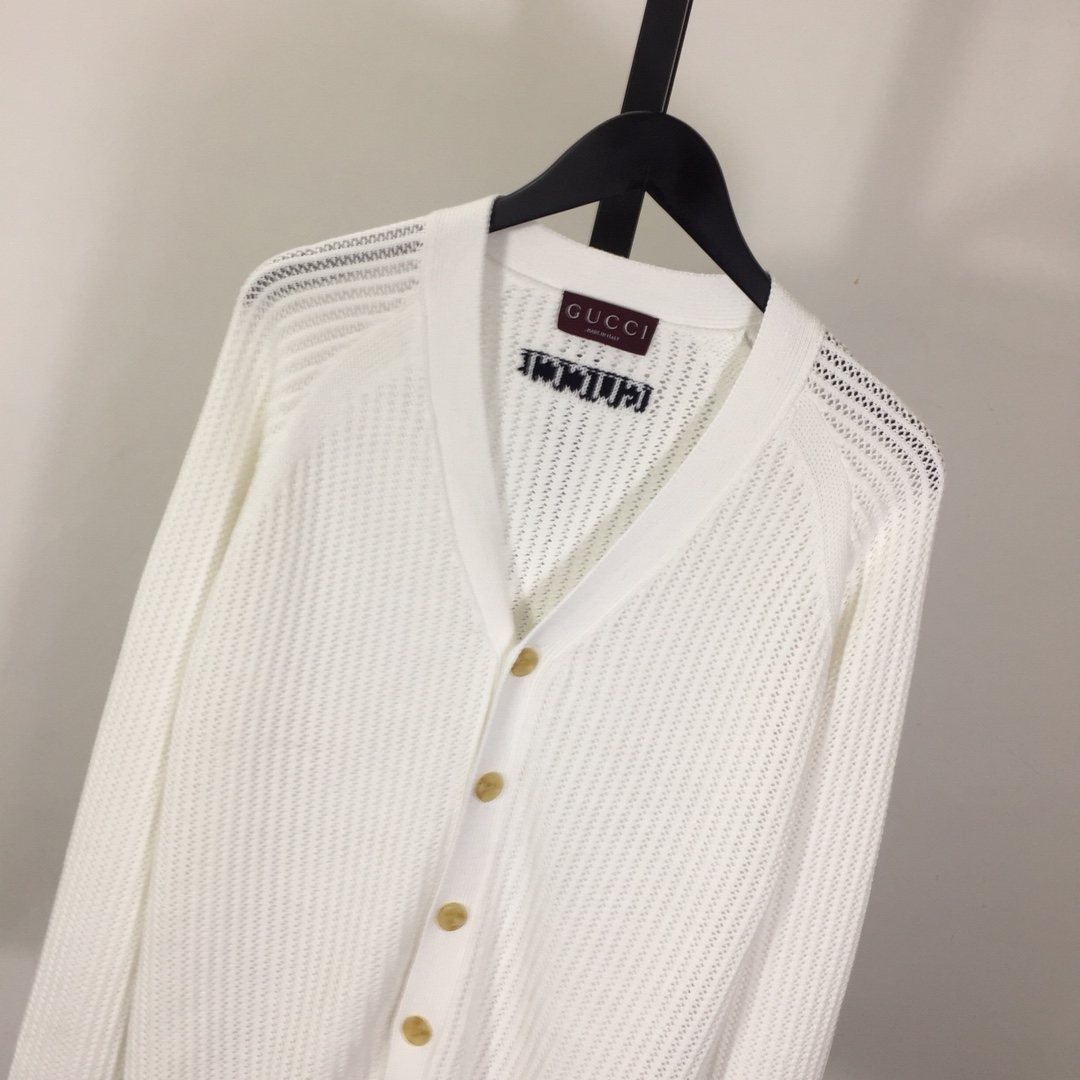 Gucci Ajour Cotton Knit Cardigan With Web - 