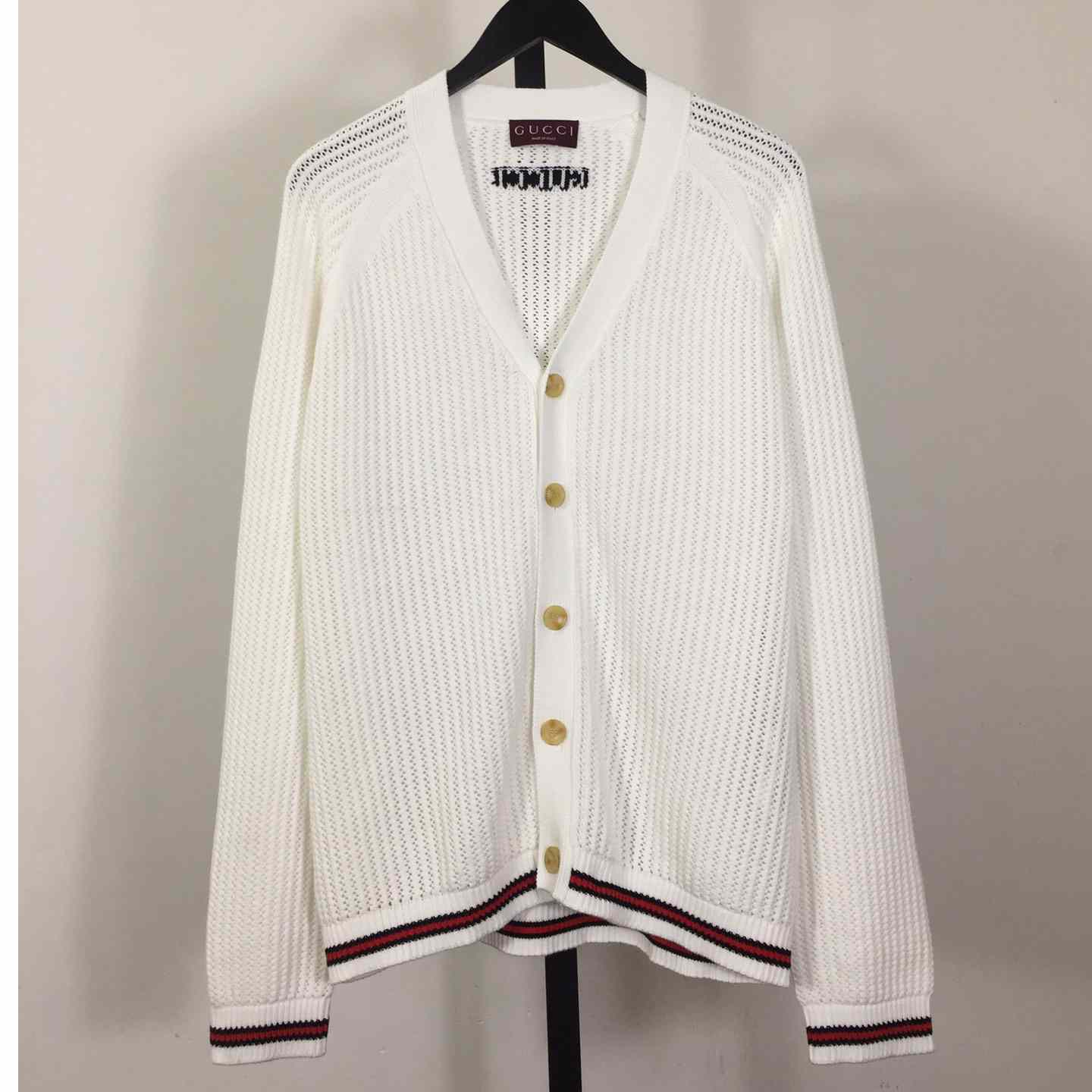 Gucci Ajour Cotton Knit Cardigan With Web - PerfectKickZ
