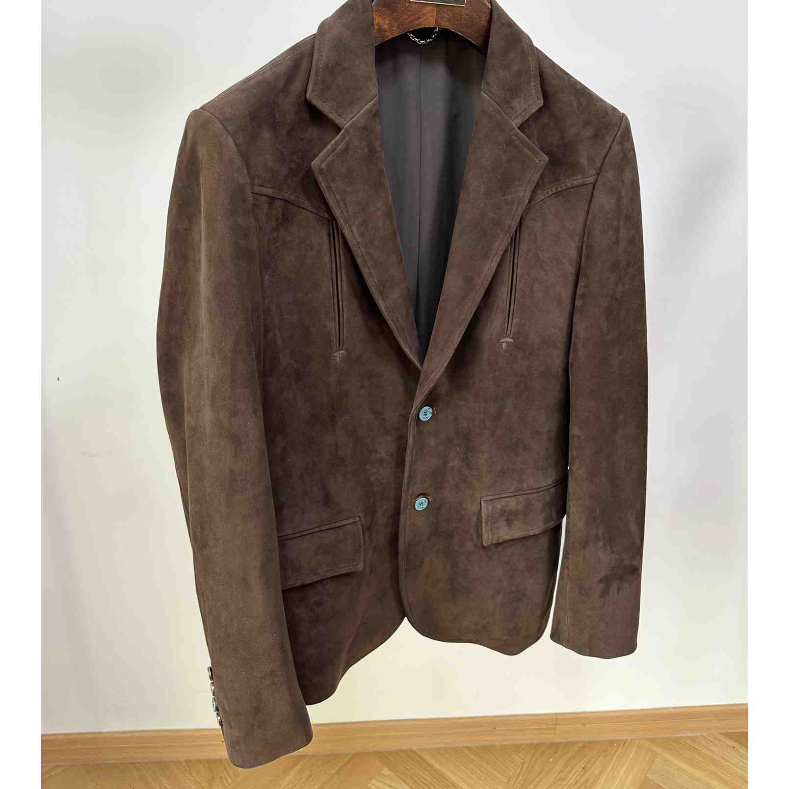 Louis Vuitton Single-Breasted Nubuck Leather Jacket   1AFXFK - PerfectKickZ