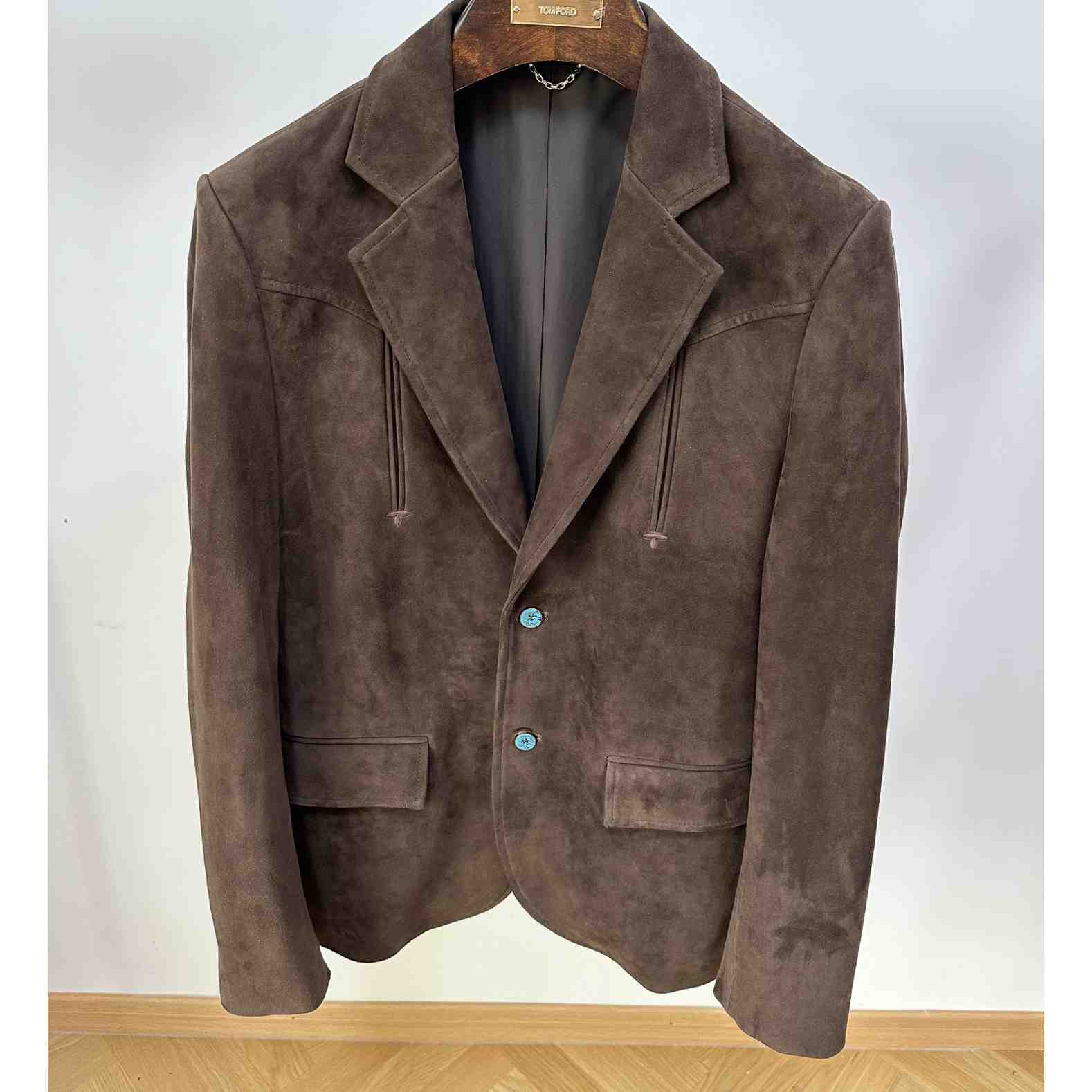 Louis Vuitton Single-Breasted Nubuck Leather Jacket   1AFXFK - PerfectKickZ