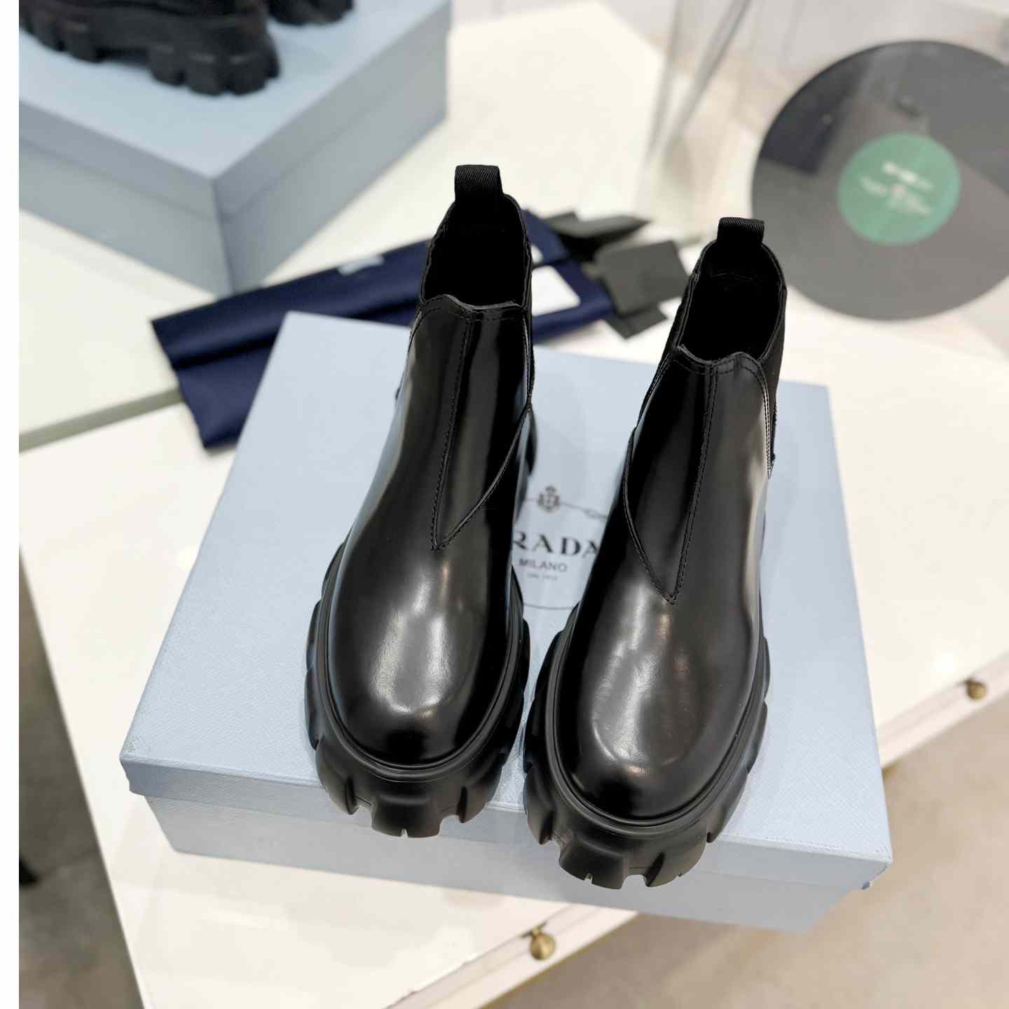 Prada Moonlith Brushed Leather Chelsea Boots - 