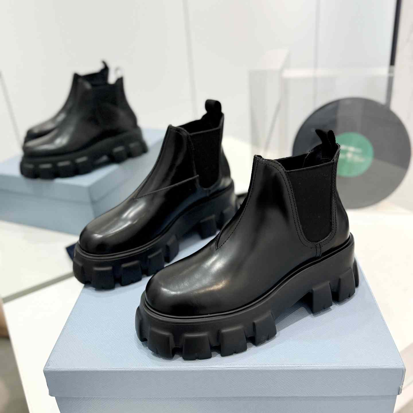 Prada Moonlith Brushed Leather Chelsea Boots - 