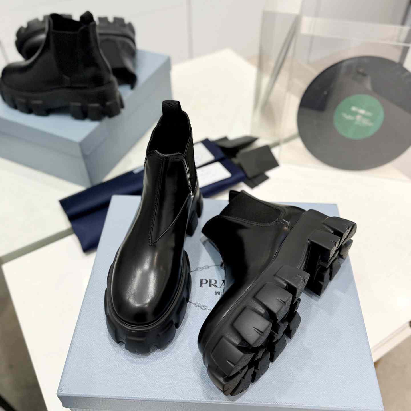 Prada Moonlith Brushed Leather Chelsea Boots - 