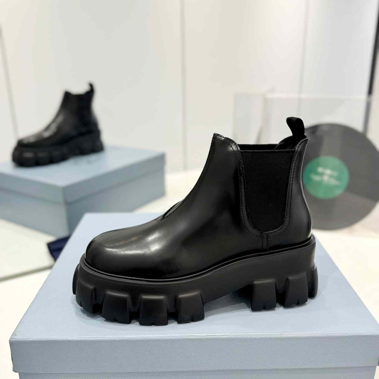 Prada Moonlith Brushed Leather Chelsea Boots - 