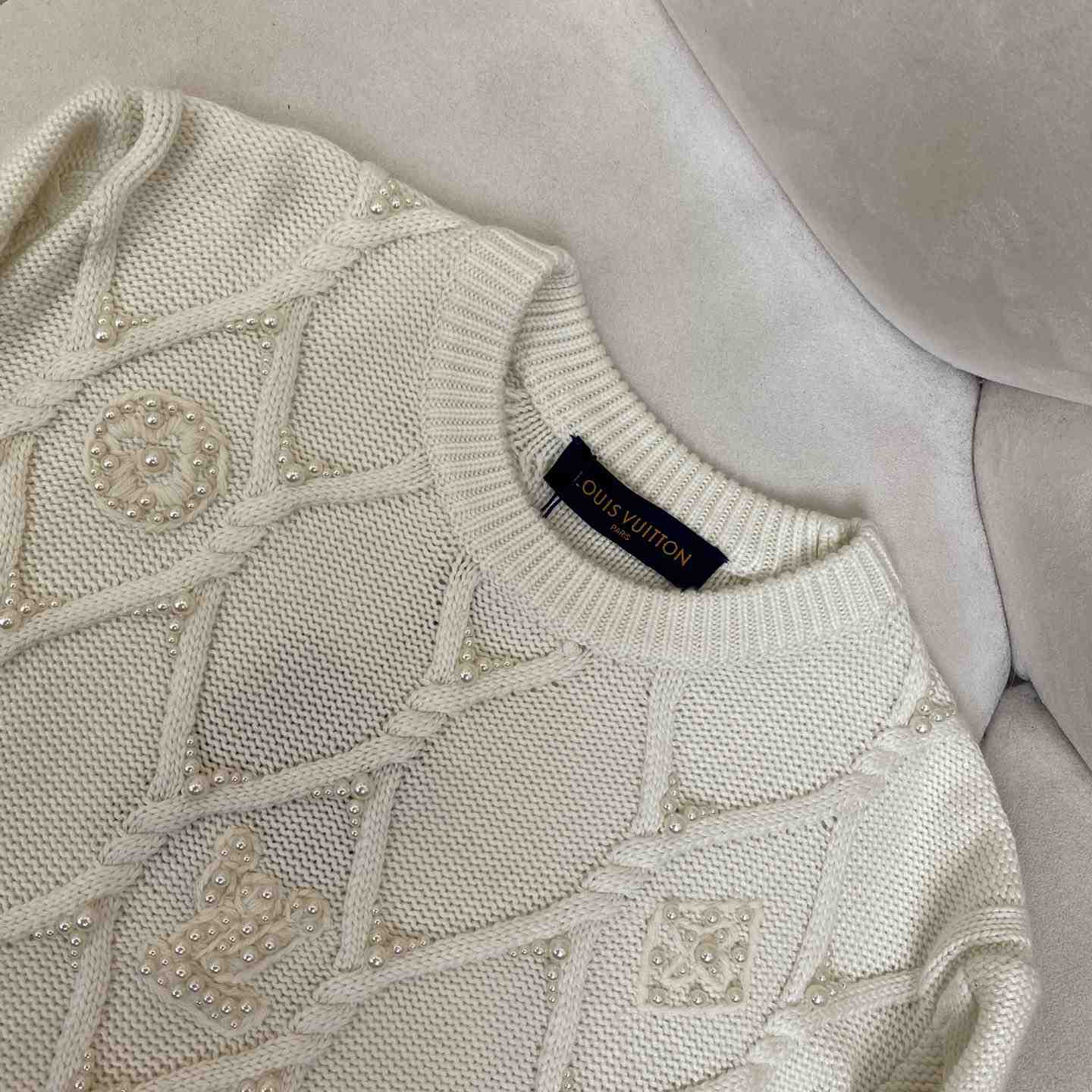 Louis Vuitton Embellished Cable Knit Wool Blend Pullover   - 