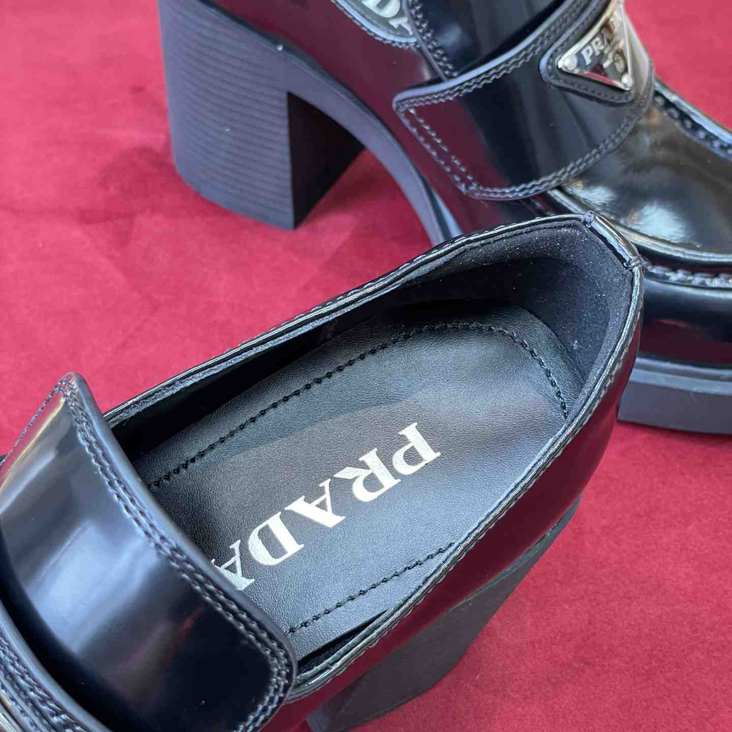 Prada Chocolate High-Heeled Brushed Leather Loafers   - PerfectKickZ
