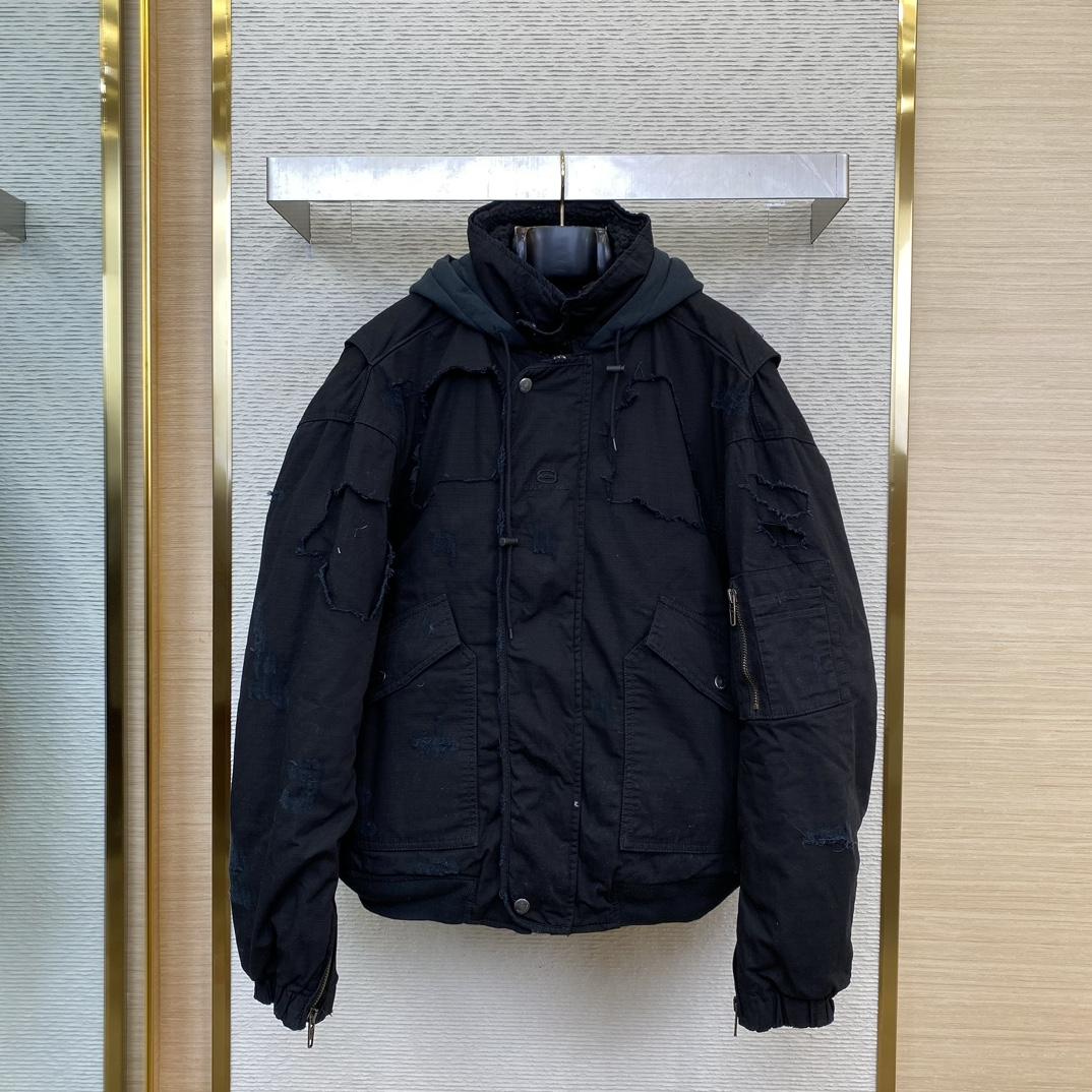 Balenciaga Unity Destroyed Bomber Jacket Black - PerfectKickZ