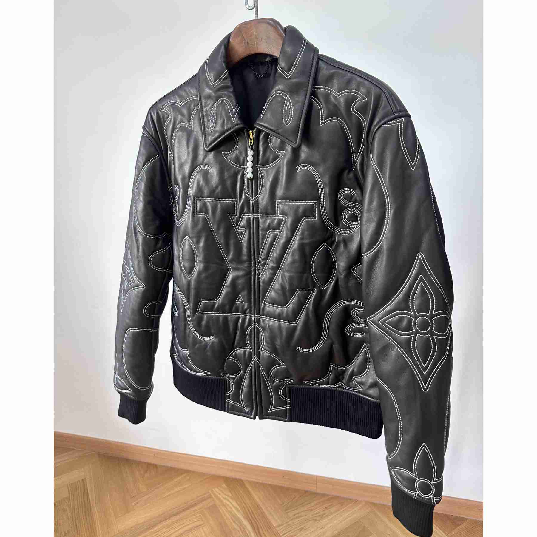 Louis Vuitton Embroidered Leather Bomber Jacket   - PerfectKickZ