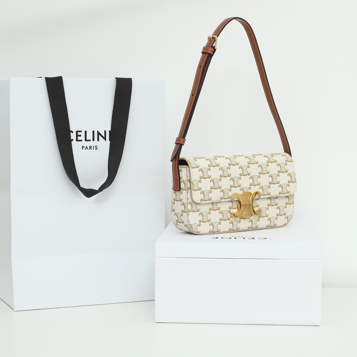 Celine Shoulder Bag Claude In Triomphe Canvas And Calfskin - PerfectKickZ