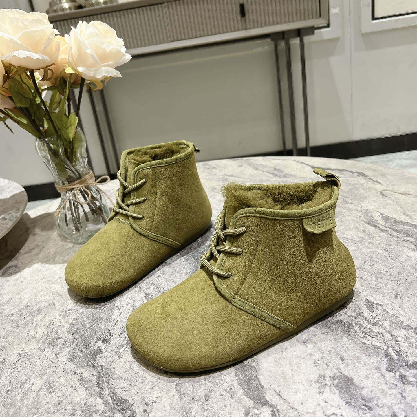 Loewe Lago Lace-up Bootie In Suede And Shearling - PerfectKickZ