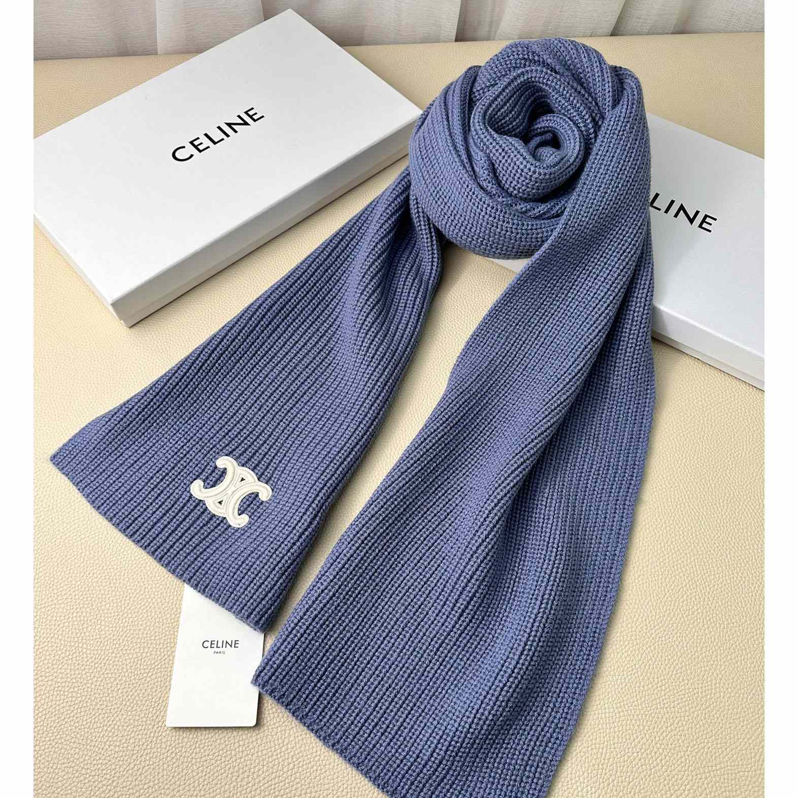 Celine Triomphe Scarf In Ribbed Cashmere Wool - PerfectKickZ