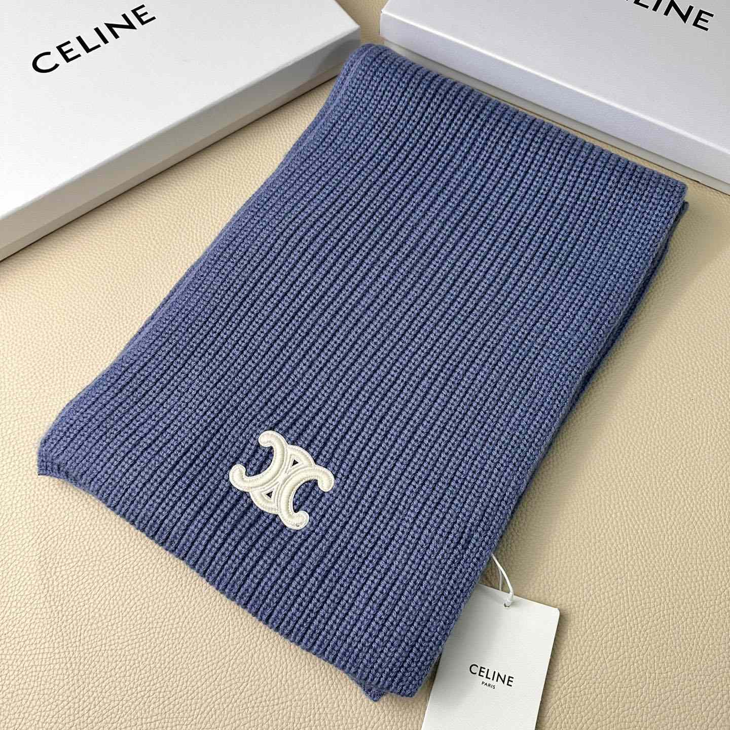 Celine Triomphe Scarf In Ribbed Cashmere Wool - PerfectKickZ