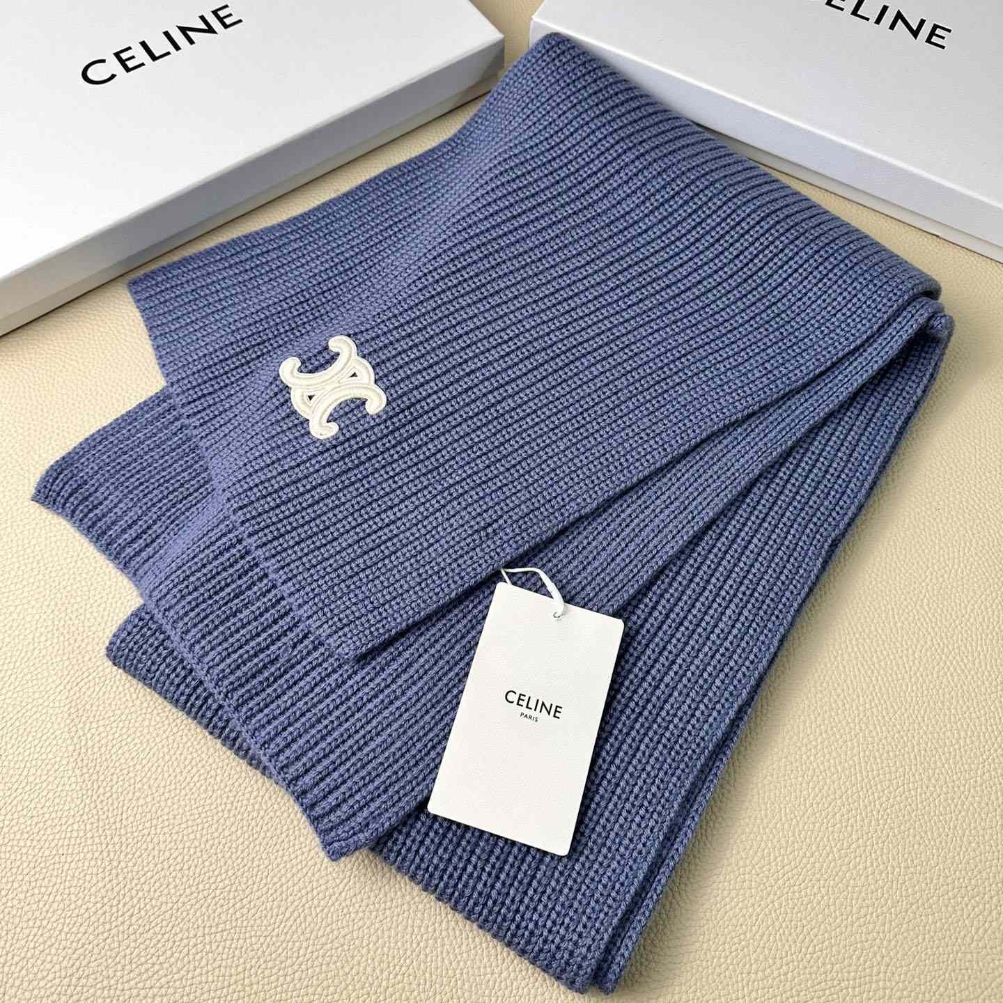 Celine Triomphe Scarf In Ribbed Cashmere Wool - PerfectKickZ