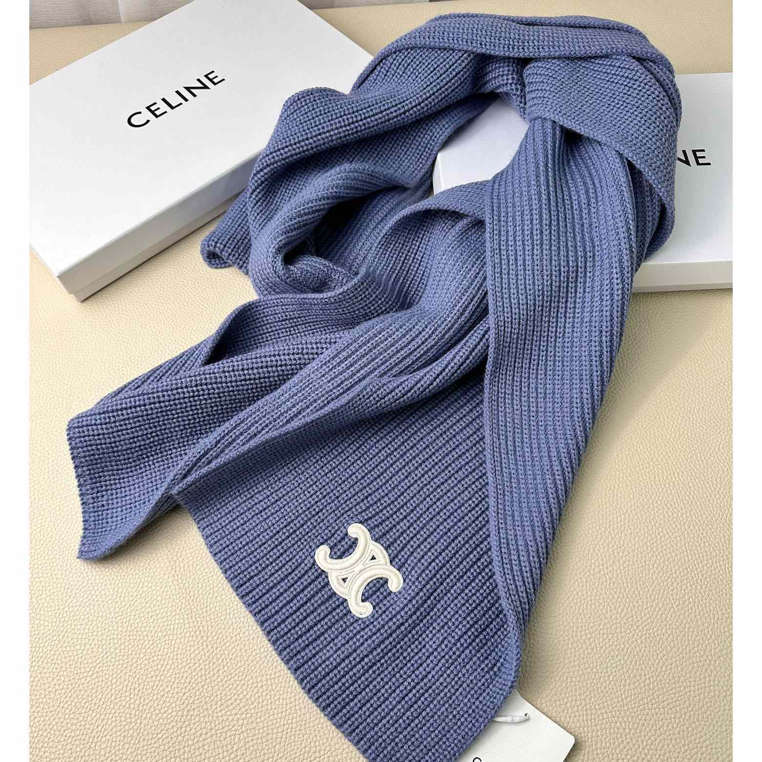 Celine Triomphe Scarf In Ribbed Cashmere Wool - PerfectKickZ