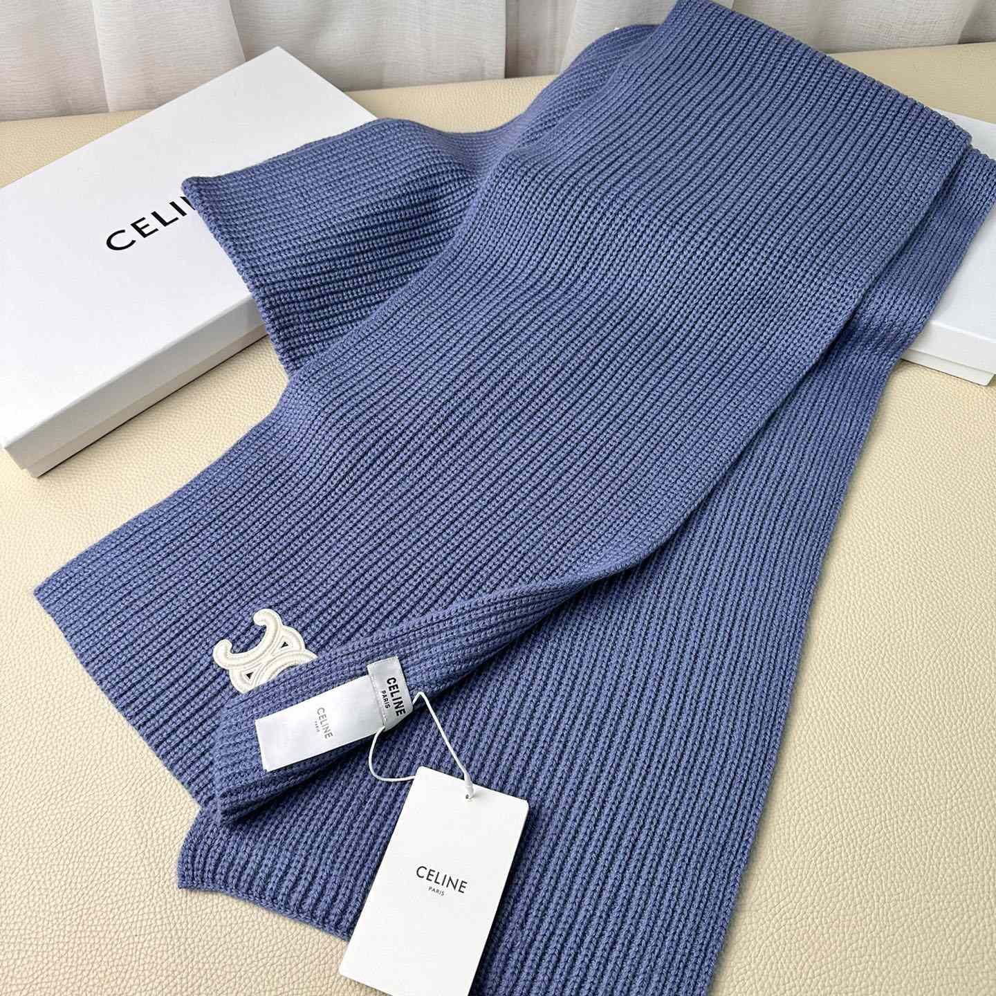 Celine Triomphe Scarf In Ribbed Cashmere Wool - PerfectKickZ