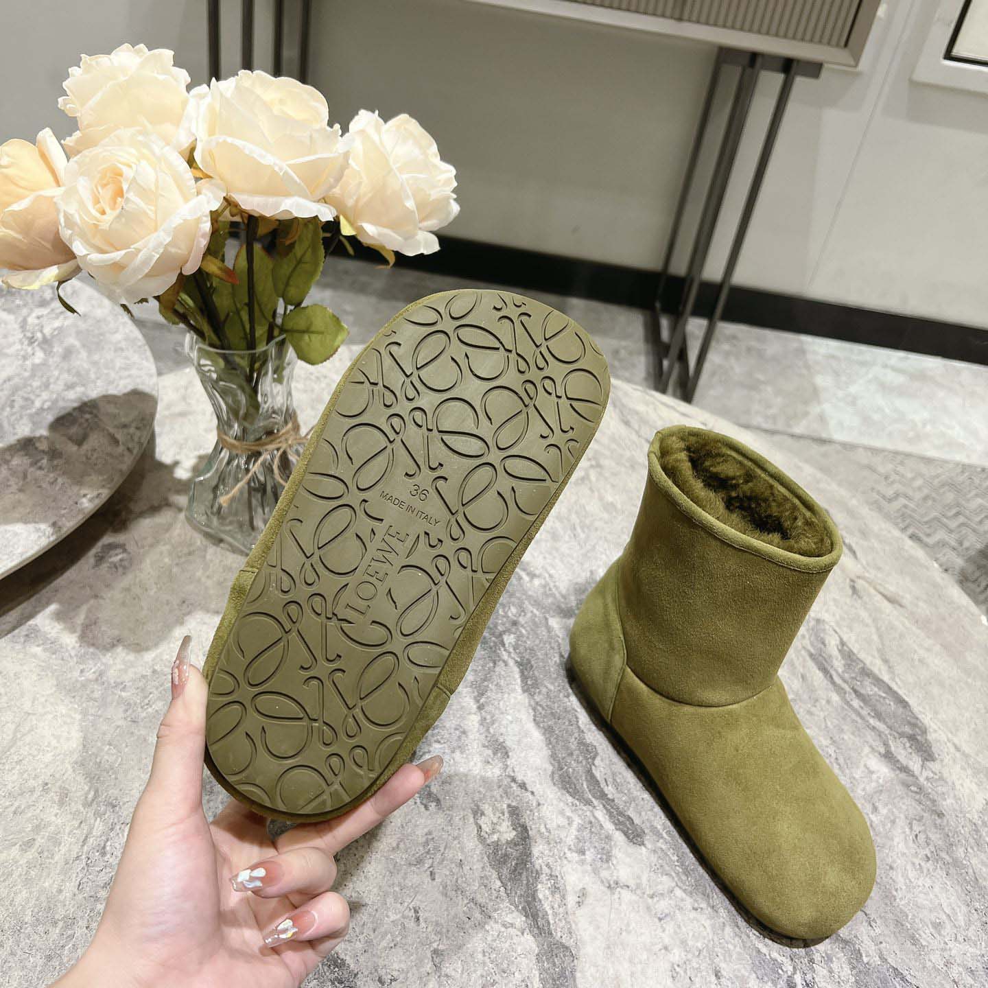 Loewe Lago Boot In Suede And Shearling - PerfectKickZ