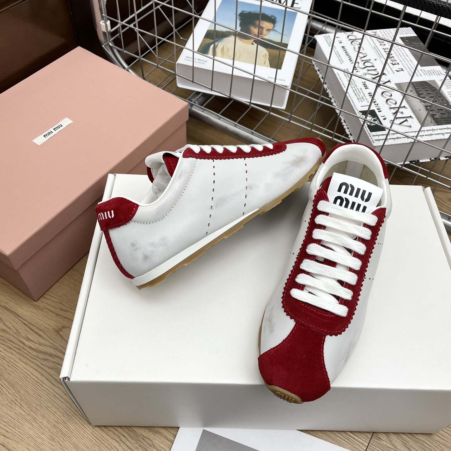 Miu Miu Plume Nappa Leather And Suede Sneakers - PerfectKickZ