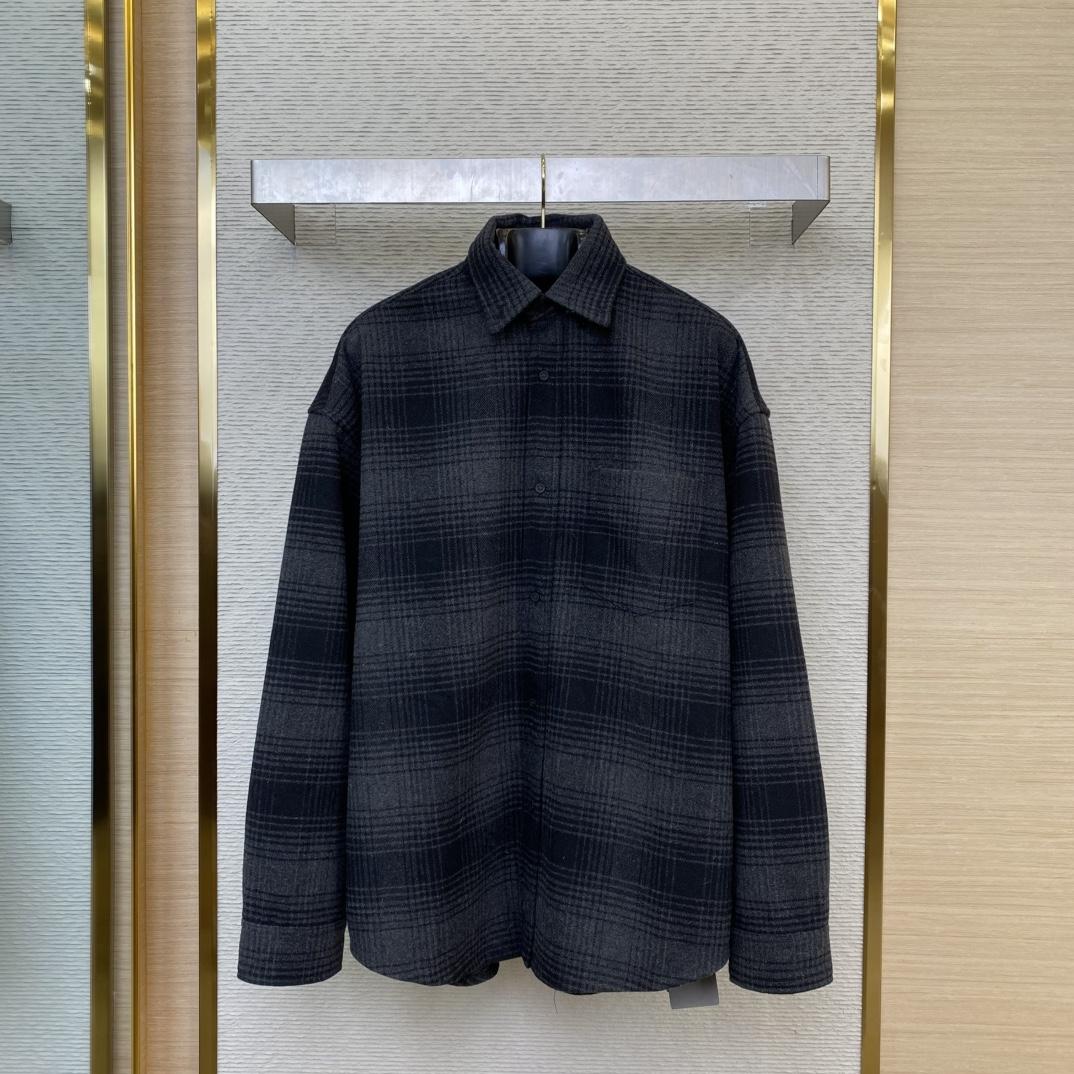 Balenciaga Black Checked Wool-Blend Flannel Shirt - PerfectKickZ
