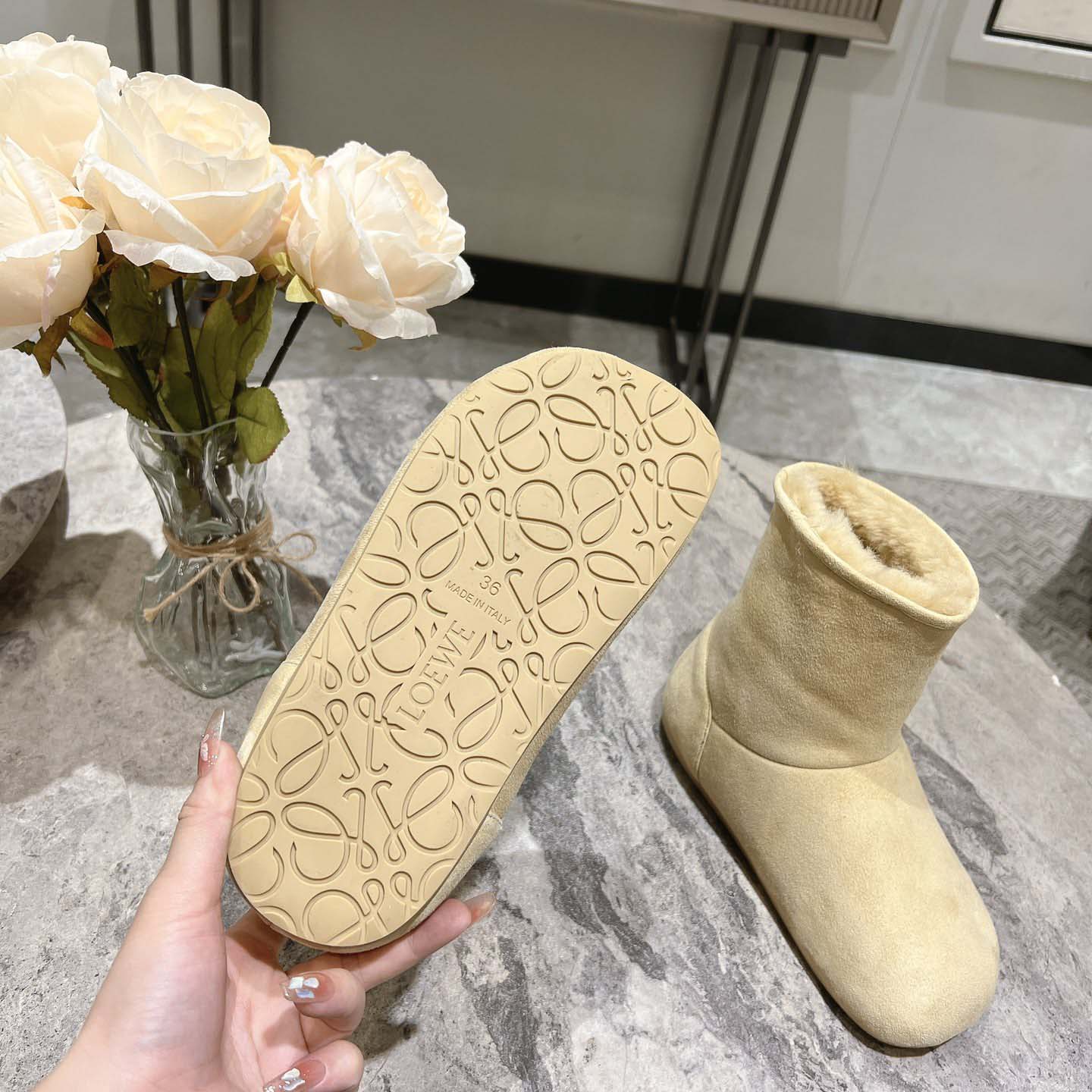 Loewe Lago Boot In Suede And Shearling - PerfectKickZ