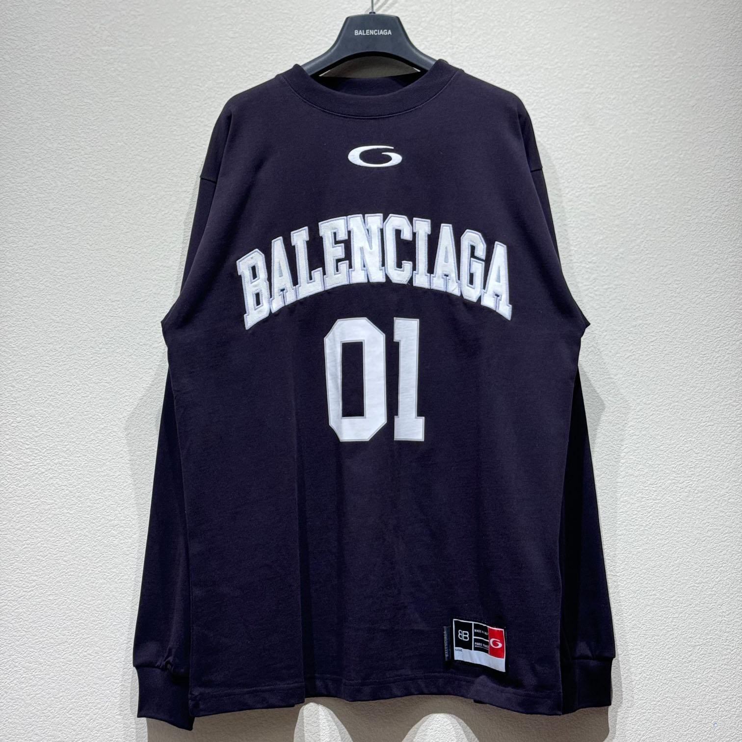 Balenciaga Basketball Series - Long Sleeve T-Shirt Large Fit In Washed Black - PerfectKickZ
