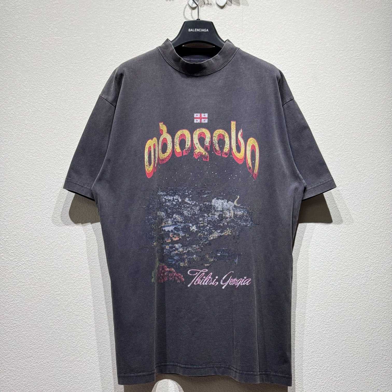 Balenciaga Tbilisi T-Shirt Oversized In Faded Washed Black - PerfectKickZ