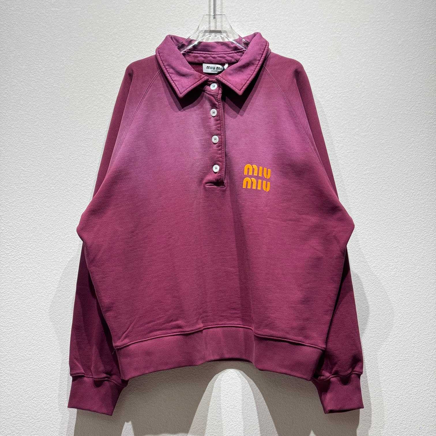 Miu Miu Burgundy Long Sleeve Polo With Logo In Red - PerfectKickZ