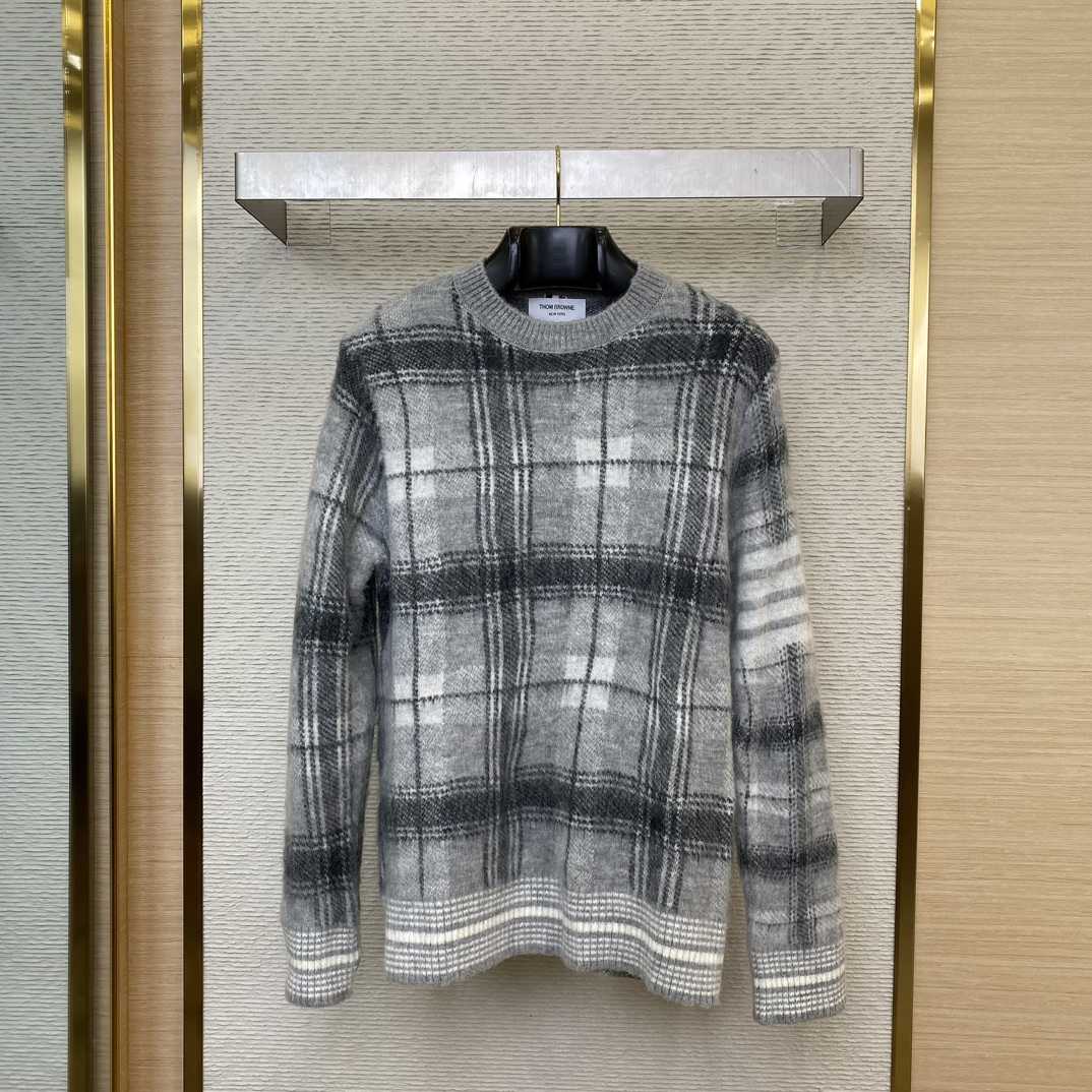 Thom Browne Mohair Check 4-Bar Crewneck - PerfectKickZ