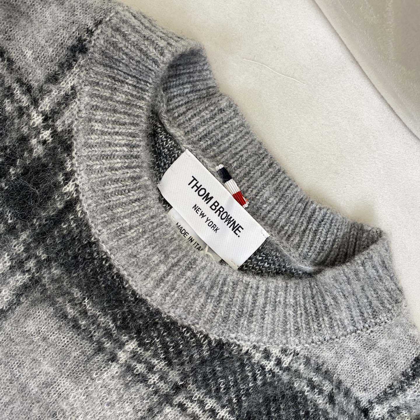 Thom Browne Mohair Check 4-Bar Crewneck - PerfectKickZ