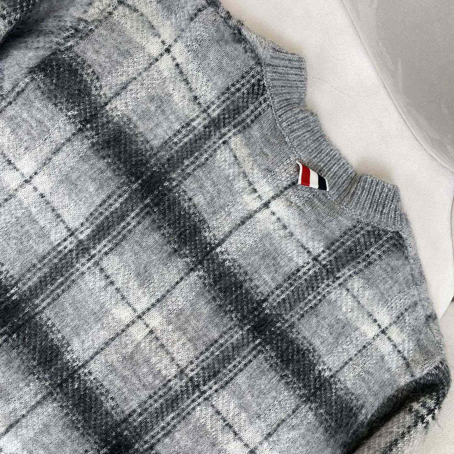Thom Browne Mohair Check 4-Bar Crewneck - PerfectKickZ