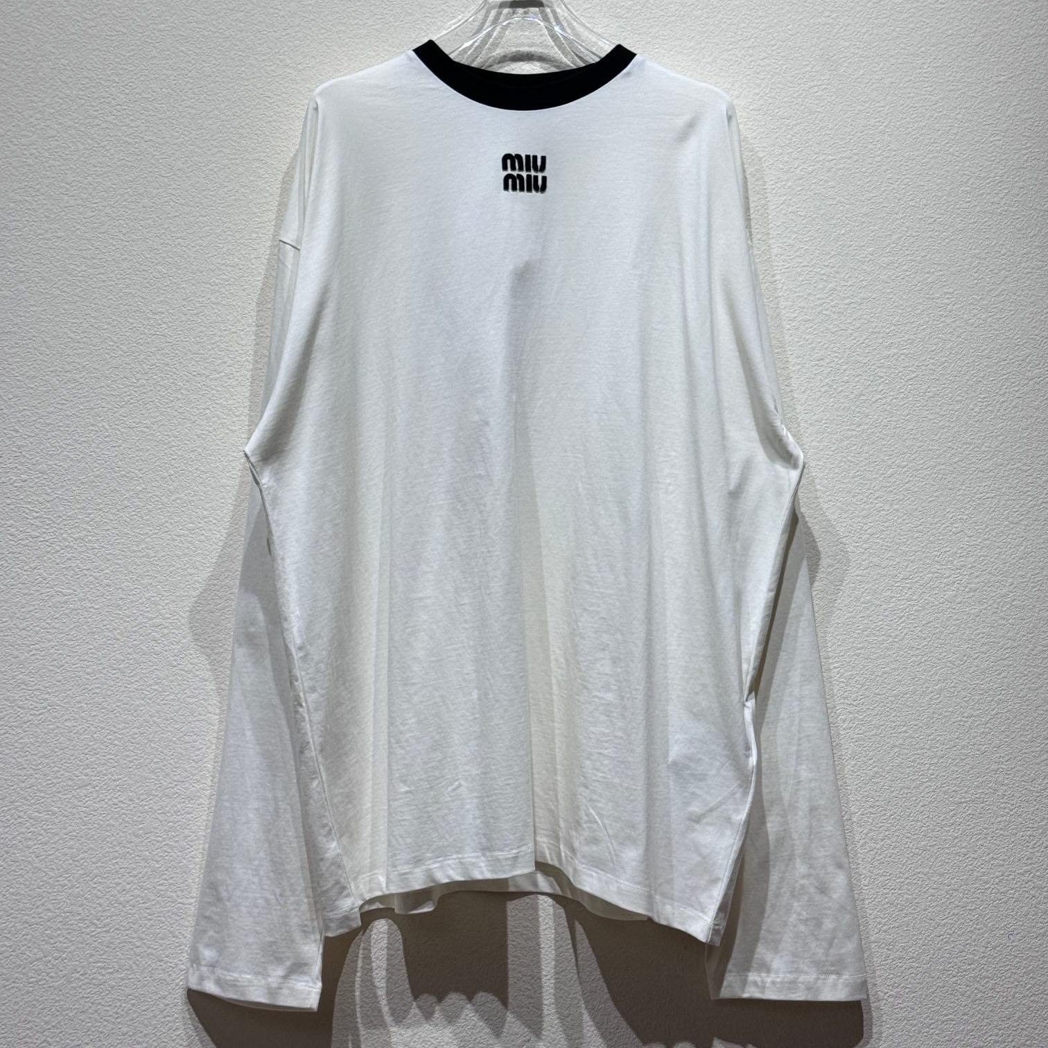 Miu Miu Long Sleeve Cotton T-shirt - PerfectKickZ