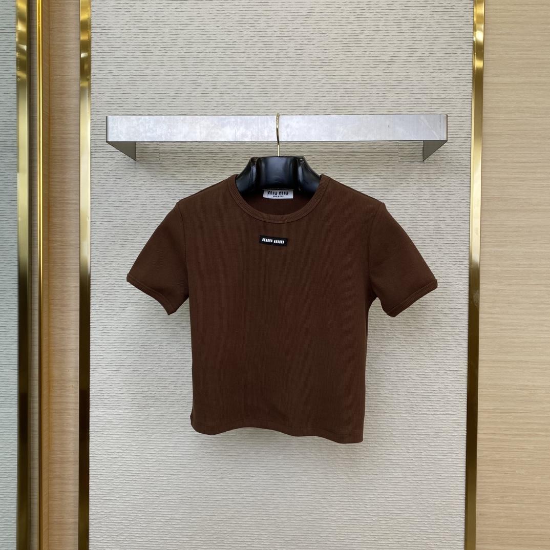Miu Miu Brown Ribbed Cropped T-Shirt - PerfectKickZ