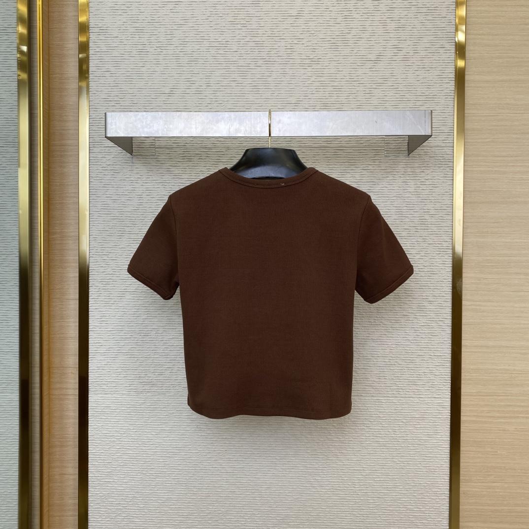 Miu Miu Brown Ribbed Cropped T-Shirt - PerfectKickZ