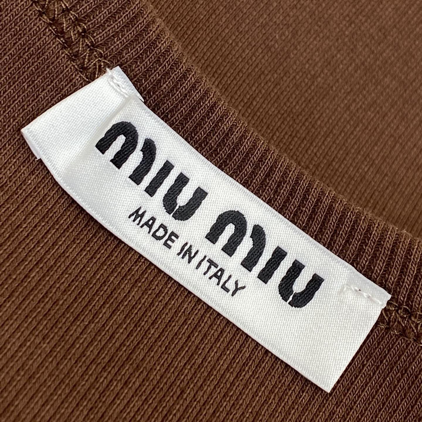 Miu Miu Brown Ribbed Cropped T-Shirt - PerfectKickZ