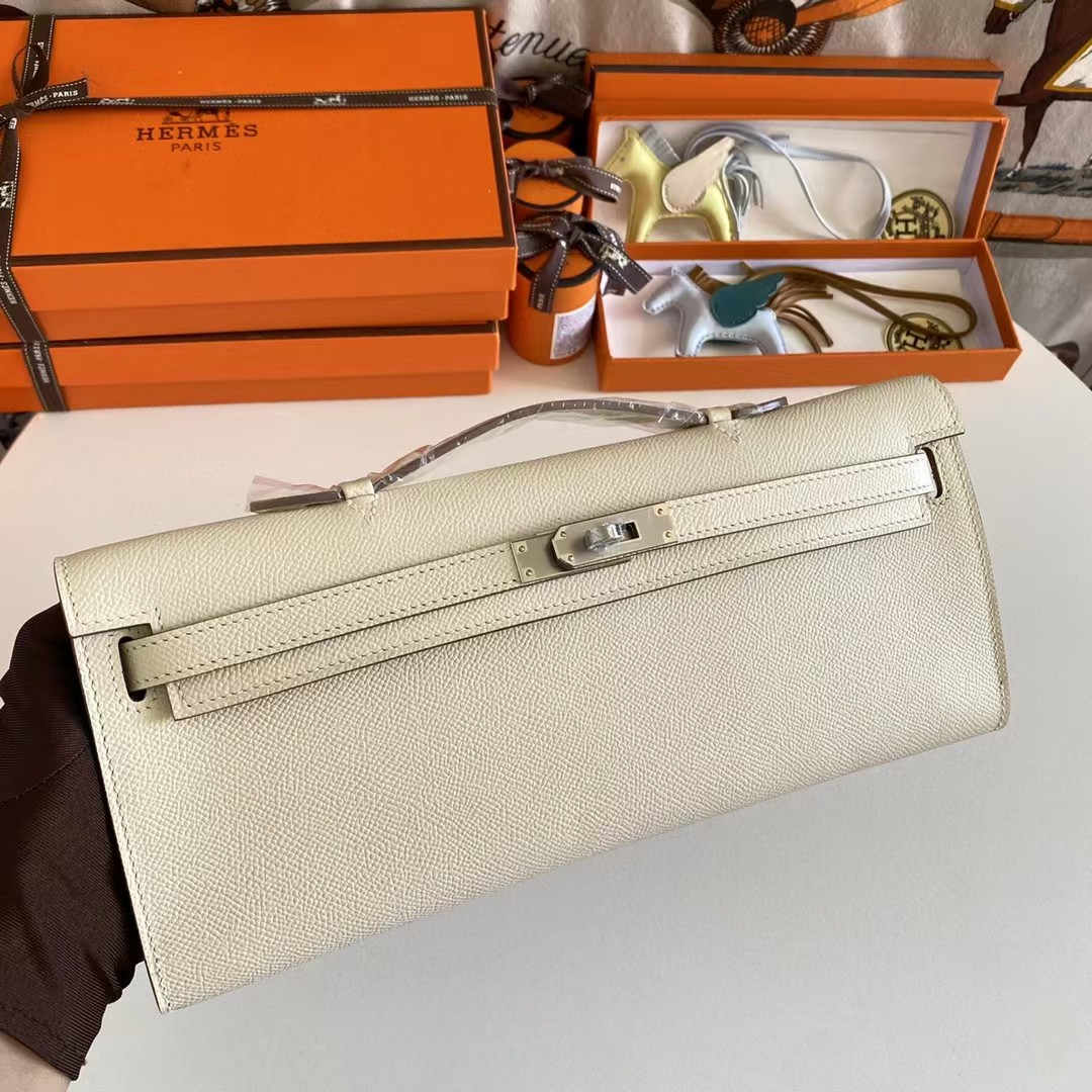 Hermes Women’s Genuine Leather Top Handle Lock Closure Clutch Bag   31cm - 