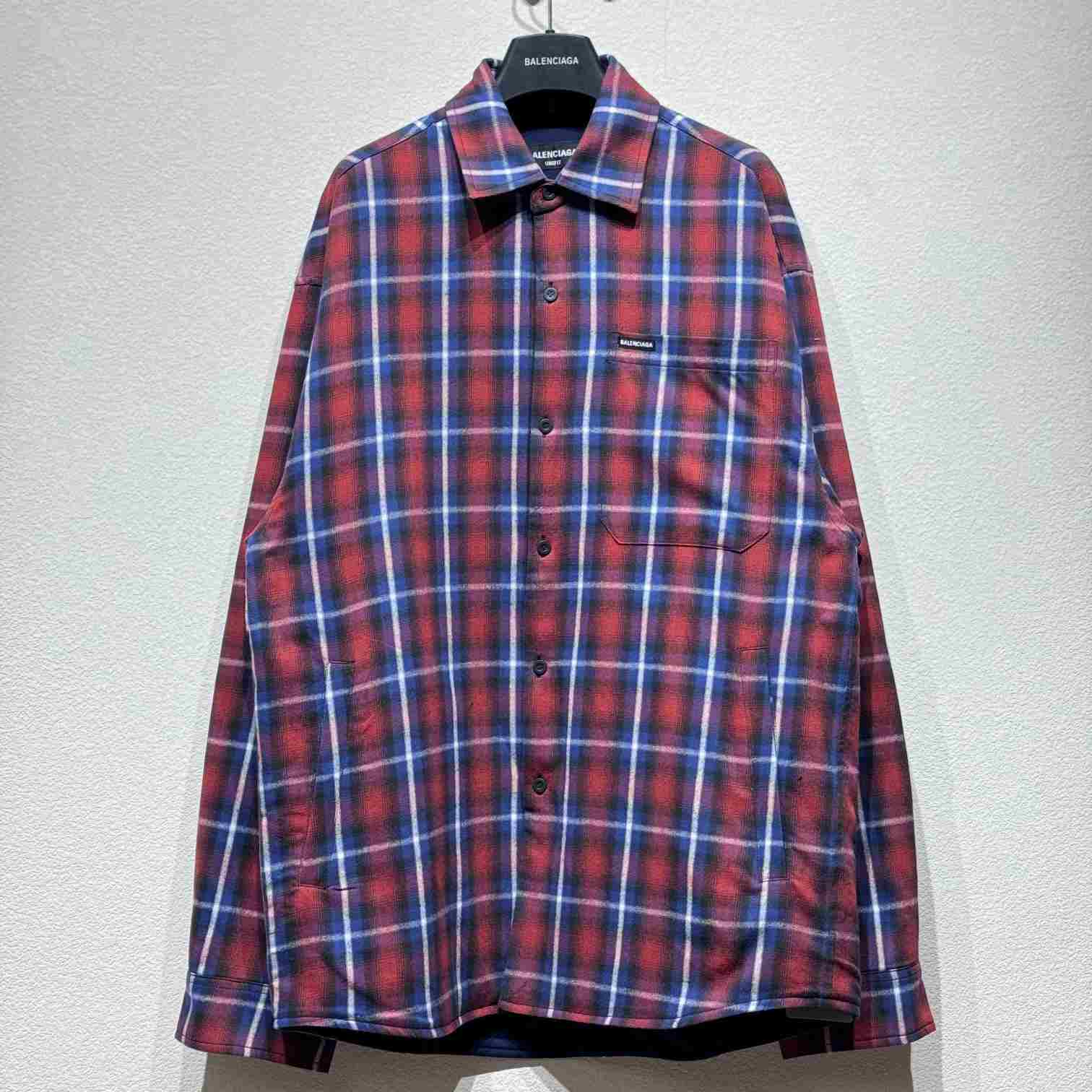 Balenciaga Lined Shirt In Red And Blue - PerfectKickZ