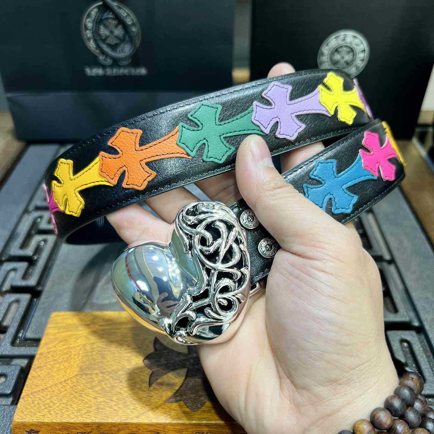 Chrome Hearts Colorful Cross Stitch CH Crochet Belt - PerfectKickZ