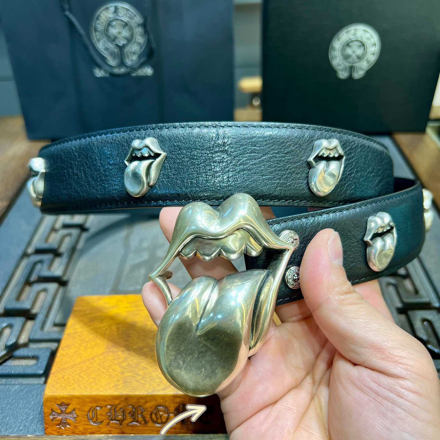 Chrome Hearts Rolling Stones Studded Belt & Buckle - PerfectKickZ