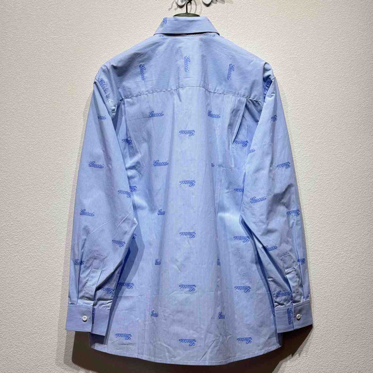 Gucci Embroidered Striped Cotton Shirt - PerfectKickZ