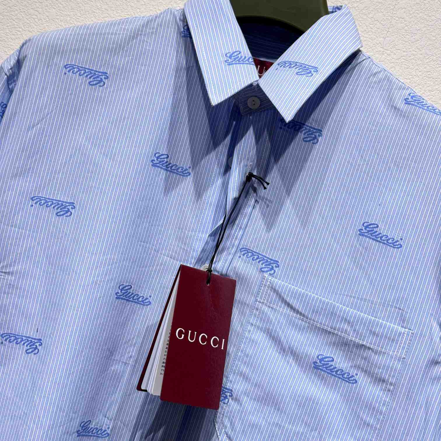 Gucci Embroidered Striped Cotton Shirt - PerfectKickZ