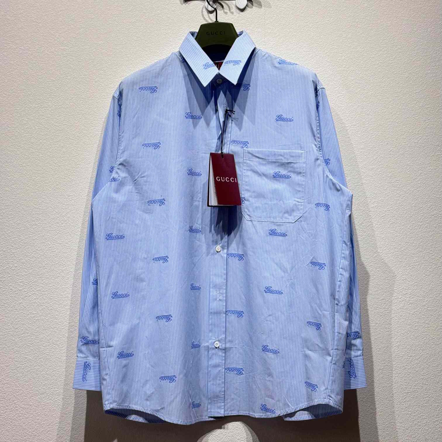 Gucci Embroidered Striped Cotton Shirt - PerfectKickZ