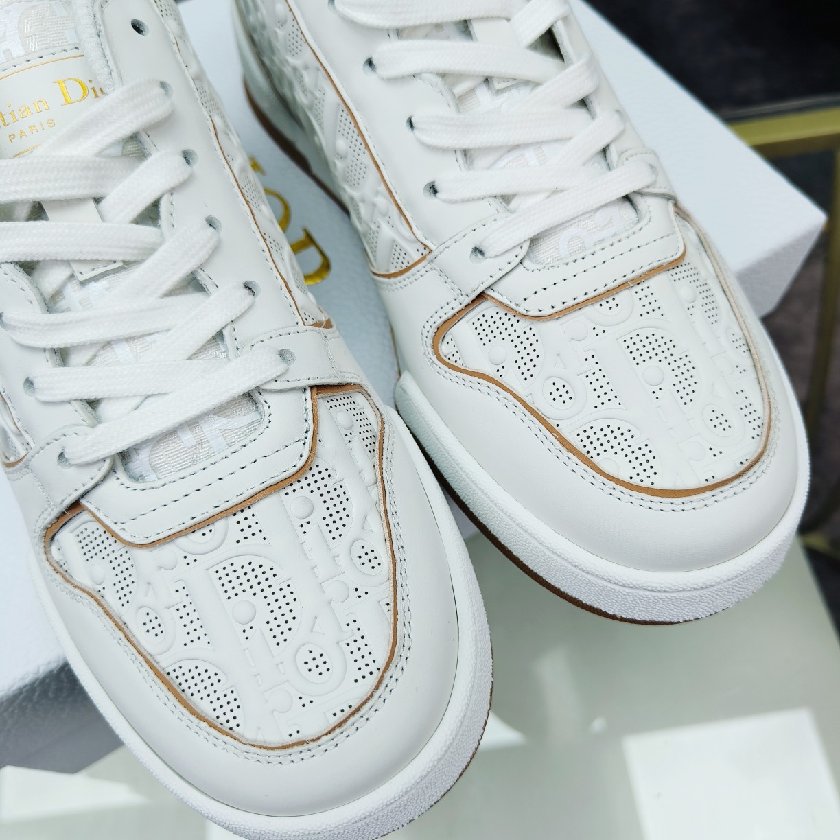 Dior One White and Nude Dior Oblique Perforated Calfskin Sneaker  - PerfectKickZ