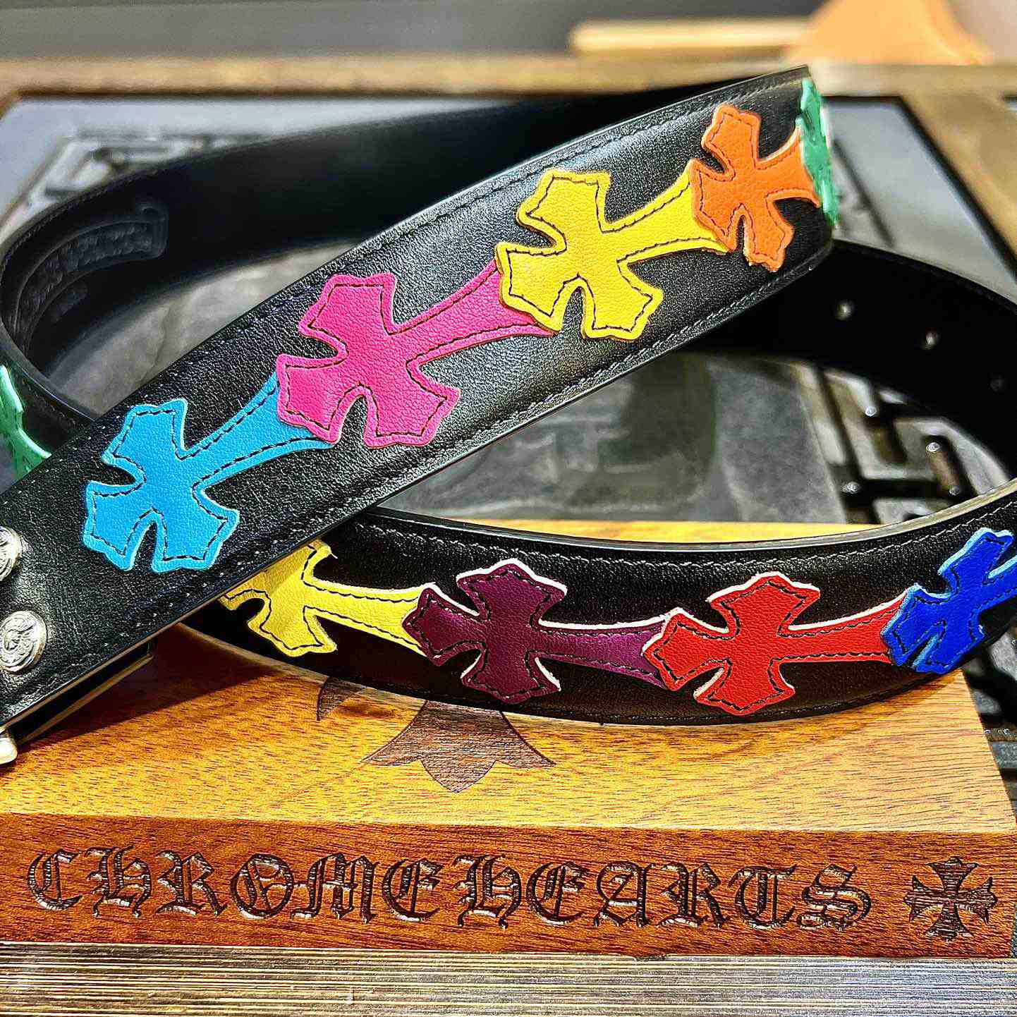Chrome Hearts Colorful Cross Stitch CH Crochet Belt - PerfectKickZ