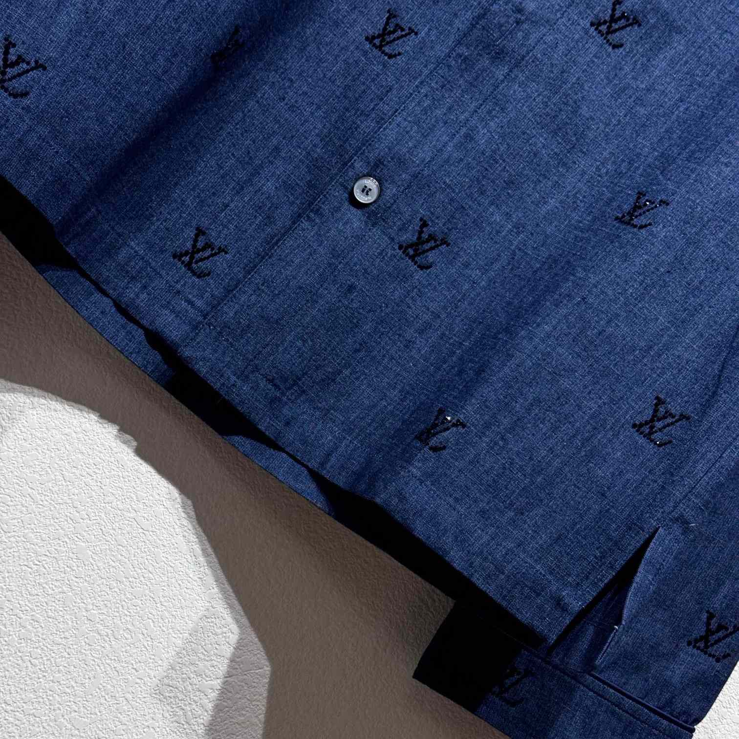 Louis Vuitton LV Blason Embellished Denim Pajama Shirt   1AGJMI - PerfectKickZ