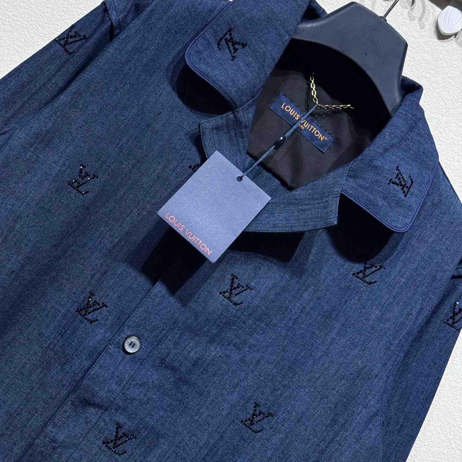 Louis Vuitton LV Blason Embellished Denim Pajama Shirt   1AGJMI - PerfectKickZ